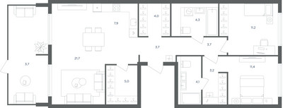 Планировка трехкомнатной(квартира) площадью 83.9 квадратных метров в ЖК “ЖК Равновесие”