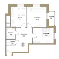 Планировка двухкомнатной(квартира) площадью 62.5 квадратных метров в “ЖК Большая Семерка”