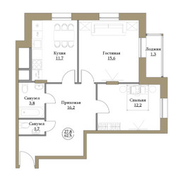 Планировка двухкомнатной(квартира) площадью 62.5 квадратных метров в ЖК “ЖК Большая Семерка”