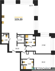 Планировка двухкомнатной(квартира) площадью 115.76 квадратных метров в ЖК “ЖК Forum (Форум)”