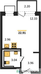 Планировка студии(квартира) площадью 22.91 квадратных метров в ЖК “ЖК Богдановский Лес”