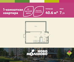 Планировка однокомнатной(квартира) площадью 40.6 квадратных метров в “ЖК Ново-Молоково”