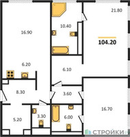 Планировка двухкомнатной(квартира) площадью 106.4 квадратных метров в “Роскошный квартал Life Time”