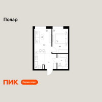 Планировка однокомнатной(квартира) площадью 35.1 квадратных метров в “ЖК Полар”