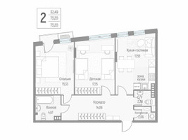 Планировка двухкомнатной(квартира) площадью 72.9 квадратных метров в “ЖК Эльйон”