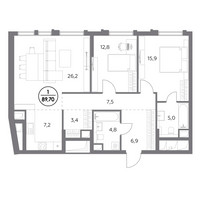Планировка двухкомнатной(квартира) площадью 89.7 квадратных метров в “ЖК Дом 56”