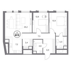 Планировка двухкомнатной(квартира) площадью 89.7 квадратных метров в ЖК “ЖК Дом 56”