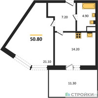Планировка однокомнатной(квартира) площадью 50.8 квадратных метров в “Павлово 3”