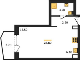 Планировка студии(квартира) площадью 28.8 квадратных метров в “ЖК "Коллекция"”