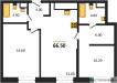Планировка двухкомнатной(квартира) площадью 66.5 квадратных метров в “ЖК СТОУН Райз”
