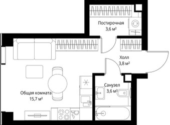 Планировка однокомнатной(квартира) площадью 40.57 квадратных метров в ЖК “ЖК Веер”