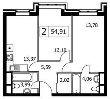Планировка двухкомнатной(квартира) площадью 54.91 квадратных метров в “ЖК Городские Истории”