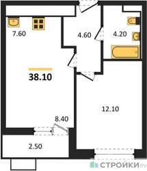 Планировка однокомнатной(квартира) площадью 38.1 квадратных метров в ЖК “ЖК Скандинавия”