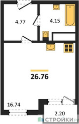 Планировка студии(квартира) площадью 26.76 квадратных метров в ЖК “ЖК Светлый мир БиоПолис”