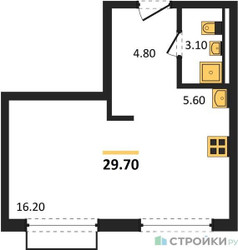 Планировка студии(апартаменты) площадью 29.7 квадратных метров в ЖК “ЖК Равновесие”