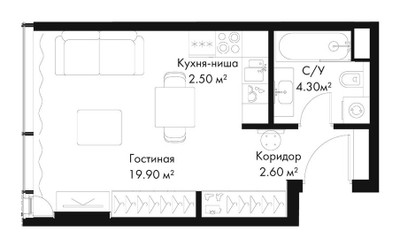 Планировка студии(квартира) площадью 29.3 квадратных метров в ЖК “ЖК Слава”