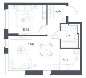 Планировка однокомнатной(квартира) площадью 40.59 квадратных метров в ЖК “ЖК Новое Видное”