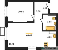 Планировка однокомнатной(квартира) площадью 40.4 квадратных метров в “ЖК Пятницкие луга”