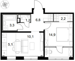 Планировка двухкомнатной(квартира) площадью 43.6 квадратных метров в ЖК “ЖК 1-й Химкинский (Первый Химкинский)”