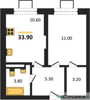 Планировка однокомнатной(квартира) площадью 33.9 квадратных метров в “ЖК Видный берег 2”
