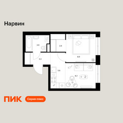 Планировка однокомнатной(квартира) площадью 32.8 квадратных метров в ЖК “Нарвин”