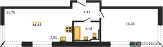 Планировка однокомнатной(квартира) площадью 44.45 квадратных метров в “ЖК Рублевский Квартал”