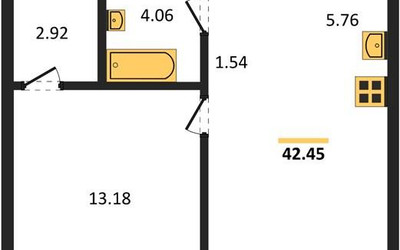 Планировка однокомнатной(квартира) площадью 42.45 квадратных метров в ЖК “ЖК LIFE Варшавская”