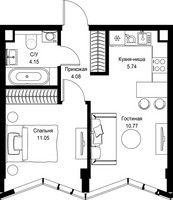 Планировка однокомнатной(квартира) площадью 35.79 квадратных метров в “Дом премиум-класса МИРА”