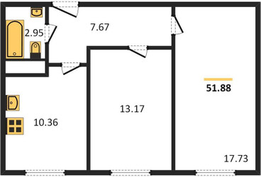 Планировка двухкомнатной(квартира) площадью 52 квадратных метров в ЖК “ЖК Борисоглебское”