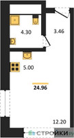 Планировка студии(квартира) площадью 24.96 квадратных метров в “ЖК Городские Истории”
