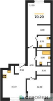 Планировка двухкомнатной(квартира) площадью 70.2 квадратных метров в “ЖК Детали”