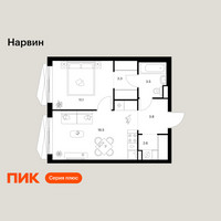 Планировка однокомнатной(квартира) площадью 40.8 квадратных метров в “Нарвин”