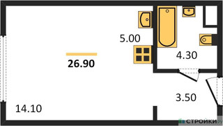 Планировка студии(квартира) площадью 26.9 квадратных метров в “Жилые кварталы Белый Град”