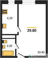 Планировка однокомнатной(квартира) площадью 29.8 квадратных метров в “ЖК Южная Долина”