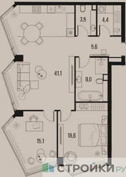 Планировка двухкомнатной(квартира) площадью 96.3 квадратных метров в ЖК “ЖК High Life (Хай Лайф)”