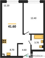 Планировка однокомнатной(квартира) площадью 41.6 квадратных метров в “ЖК Новый Зеленоград”