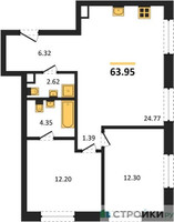 Планировка двухкомнатной(квартира) площадью 63.95 квадратных метров в “ЖК УЛЬТИМА Сити”