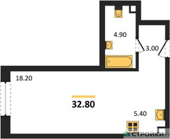 Планировка студии(квартира) площадью 32.8 квадратных метров в “ЖК КОД Сокольники”