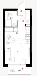 Планировка студии(квартира) площадью 23.5 квадратных метров в ЖК “ЖК Плеханова 11”