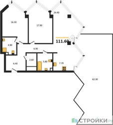 Планировка двухкомнатной(квартира) площадью 111.6 квадратных метров в ЖК “ЖК Монблан”