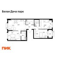 Планировка трехкомнатной(квартира) площадью 85.9 квадратных метров в “ЖК Белая Дача парк”