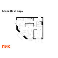 Планировка двухкомнатной(квартира) площадью 52.3 квадратных метров в “ЖК Белая Дача парк”