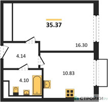 Планировка однокомнатной(квартира) площадью 35.37 квадратных метров в “ЖК Пригород Лесное”