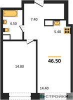 Планировка однокомнатной(квартира) площадью 46.5 квадратных метров в “ЖК Мираполис”