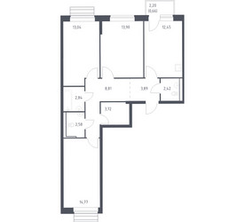 Планировка трехкомнатной(квартира) площадью 78.3 квадратных метров в ЖК “ЖК Рублевский Квартал”