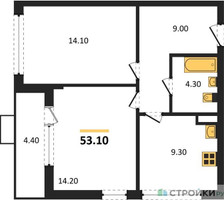 Планировка двухкомнатной(квартира) площадью 53.1 квадратных метров в “ЖК Бунинские кварталы”
