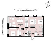 Планировка трехкомнатной(квартира) площадью 93.8 квадратных метров в “ЖК Шелепиха (Cosmopolit)”