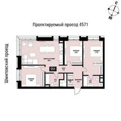 Планировка трехкомнатной(квартира) площадью 93.8 квадратных метров в ЖК “ЖК Шелепиха (Cosmopolit)”