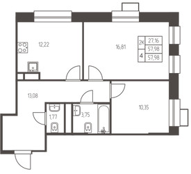 Планировка двухкомнатной(квартира) площадью 58 квадратных метров в ЖК “ЖК Новая Ивантеевка”