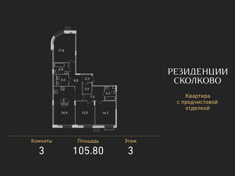 Планировка трехкомнатной(квартира) площадью 105.8 квадратных метров в ЖК “ЖК Резиденции Сколково”